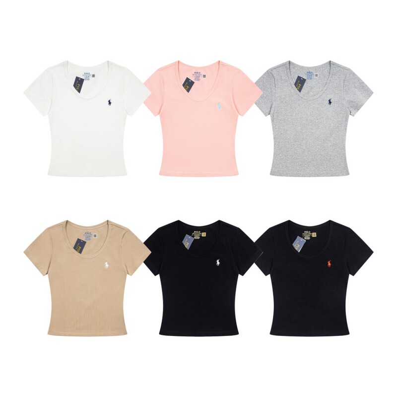 Scan the Qr Code to Get the 2026 Summer New Rl Ralph Lauren Embroidered Pony Logo Women's U-Neck Short-Sleeve T-Shirt Versatile Casual Top