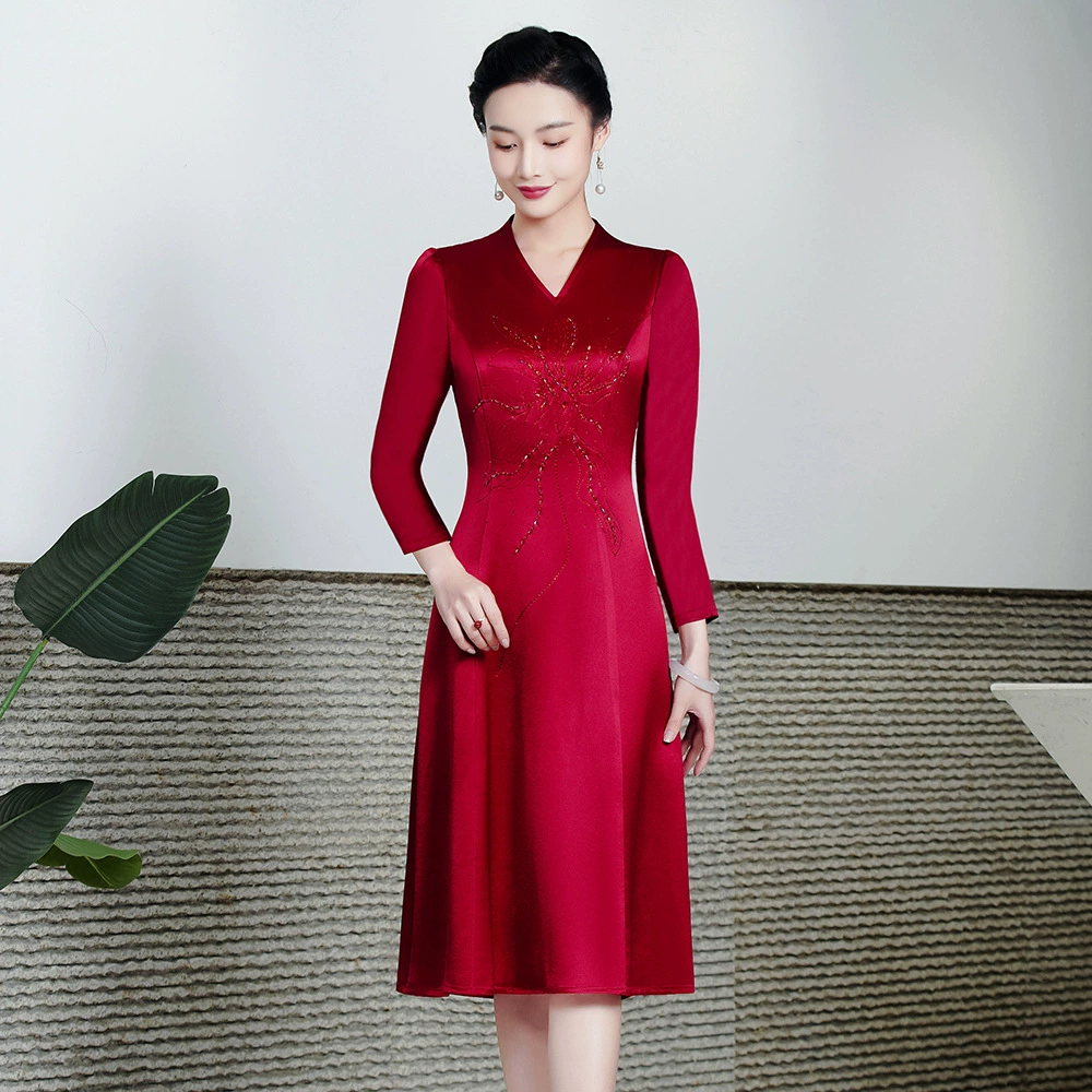 Элитное платье-ципао из ацетата в полный рост, новый стиль, для женщин среднего возраста, для свадебных банкетов, в китайском стиле, оптом