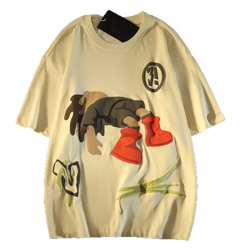 American-style retro hip-hop cartoon short-sleeve T-shirt for women, summer, loose-fit, trendy brand, European/American high-street style—versatile half-sleeve top for couples.
