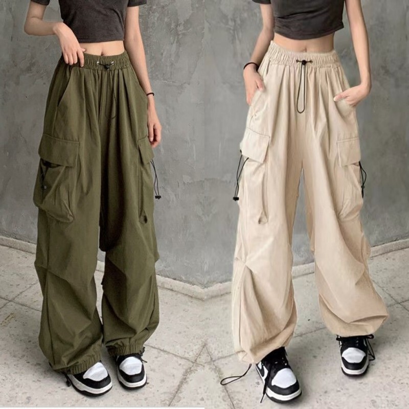 American retro workwear casual pants women's summer versatile straight draping ankle-tied trousers loose wide-leg pants ins American retro workwear casual pants women's summer versatile straight draping ankle-tied trousers loose wide-leg pants ins