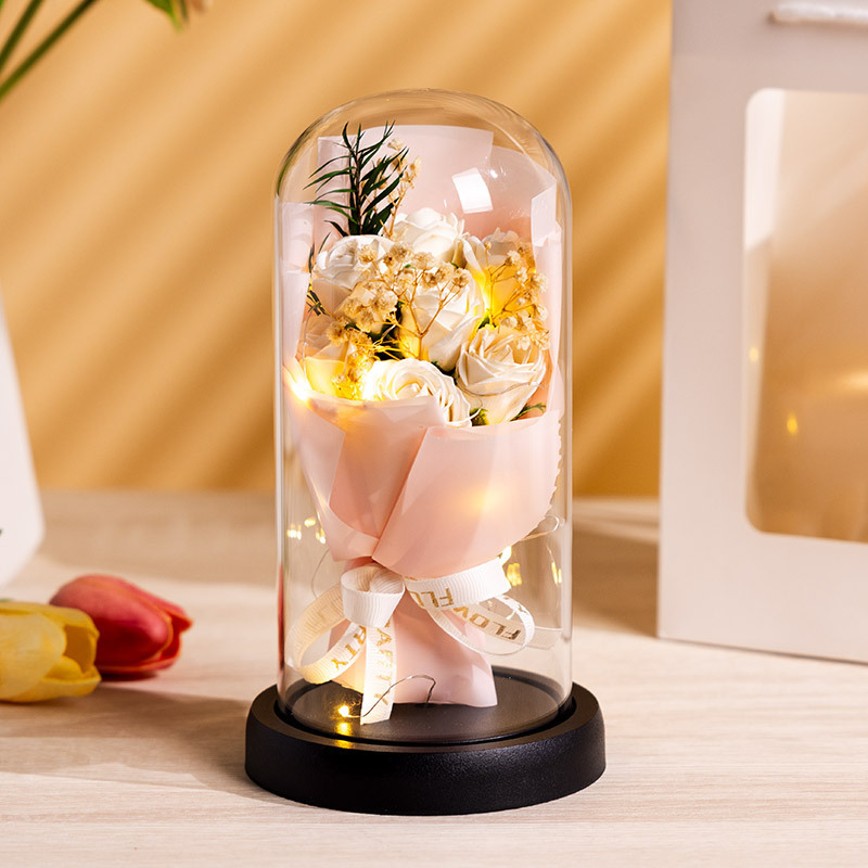 誕生日プレゼント、アイスブロークンブルー、プリザーブドフラワー、ドライフラワー、ボーイフレンド、ガールフレンド、親友、ローズ、カスミソウ、ガラスカバーブーケ、卸売|undefined
