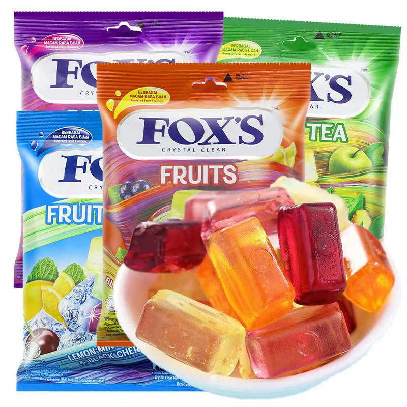 Indonesia imported snack FOXS Huosquid Crystal Sugar Mint Mint Herbal Fruit Hard Sugar Sugar Net Red Snack 90g