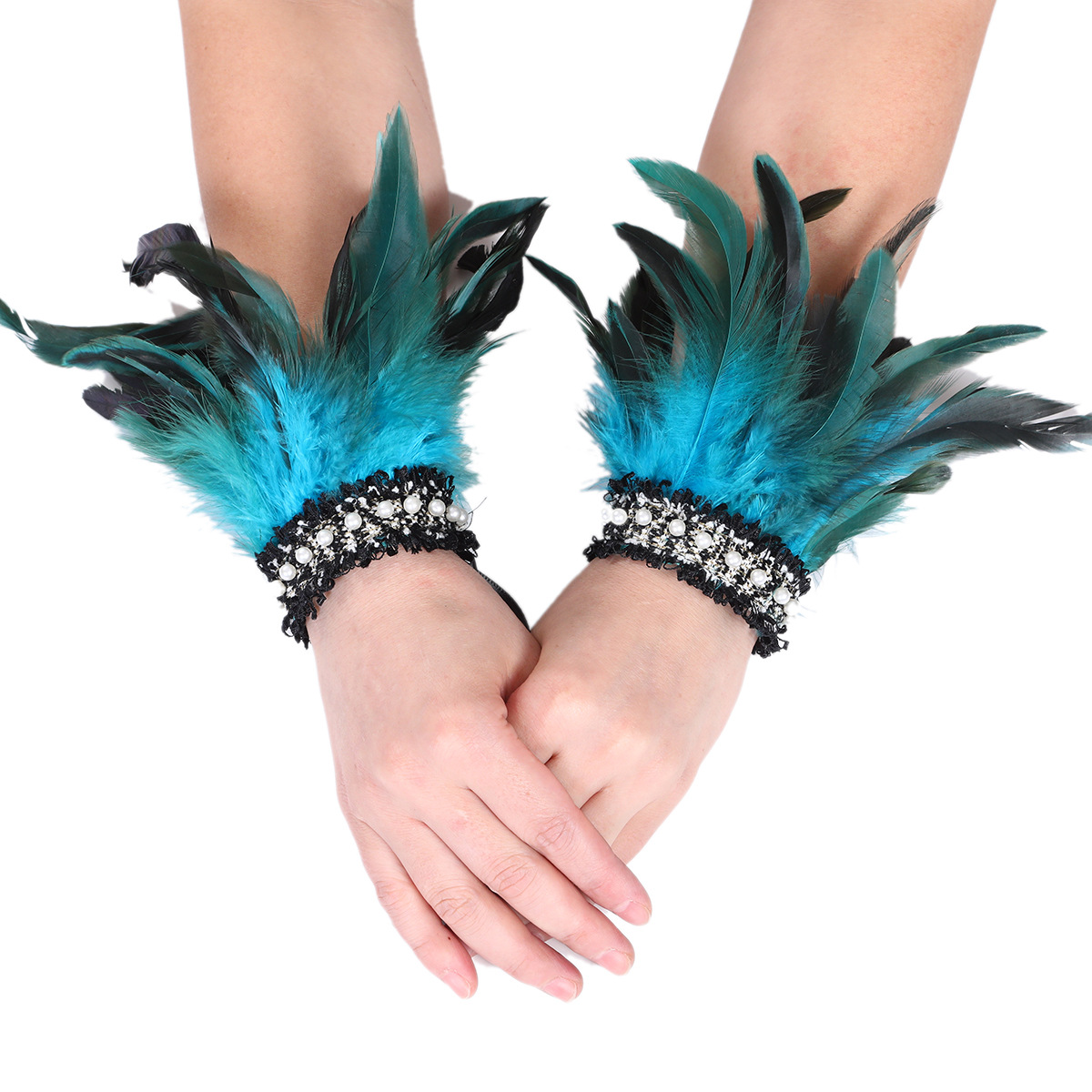 Brazaletes de plumas góticas transfronterizas de baile de maquillaje de fiesta de perlas de muñeca de carnaval decoraciones de joyas de mano