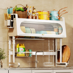 廚房水槽置物架帶櫃門台面碗碟瀝水架收納置物碗架可調節防塵碗盤