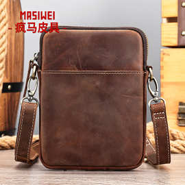 MASIWEI疯马皮男士单肩斜挎包手包男款真皮大容量手抓包 单肩男包