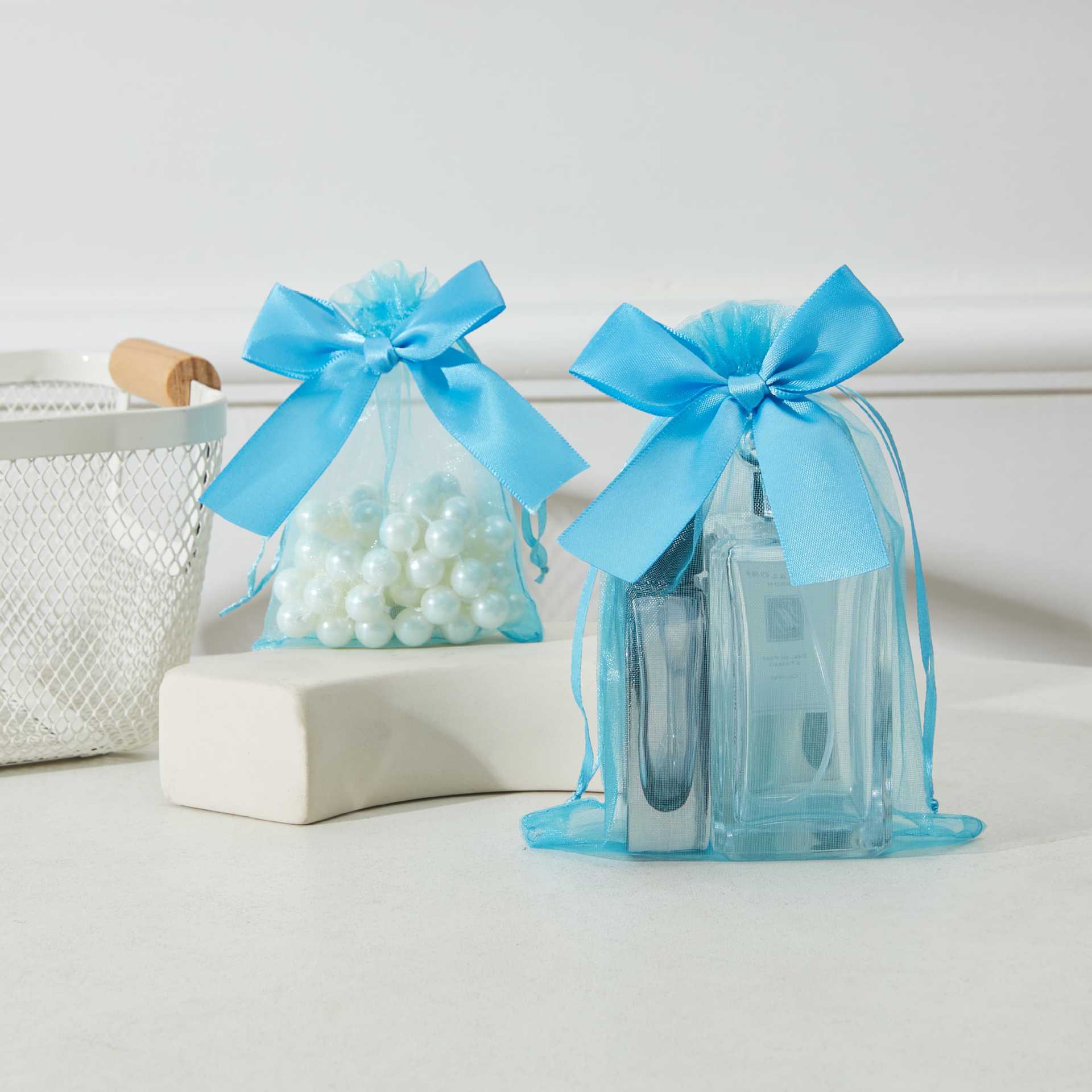 Bolso de gasa con lazo dorado transfronterizo, bolsa de dulces de boda, bolsa de regalo para fiesta, bolsa de embalaje de regalo, bolsillo con cordón