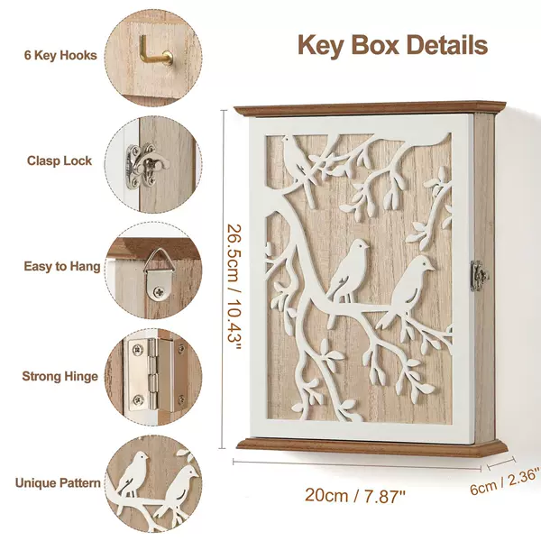 White Bird Wooden Key Storage Box Cute Decorative Room Home Accessories Wall Mounted Car Key Hanger