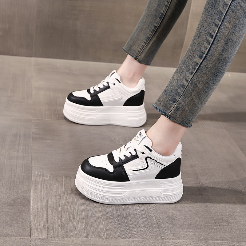 Giày sneaker nữ đế xuồng 8cm tăng chiều cao phong cách đa năng — đen