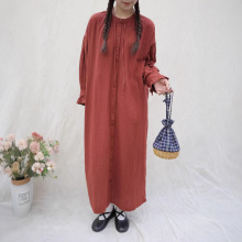 娜美出品【古风巧思】苎麻莱赛尔连衣裙复古文艺单排扣中长裙女