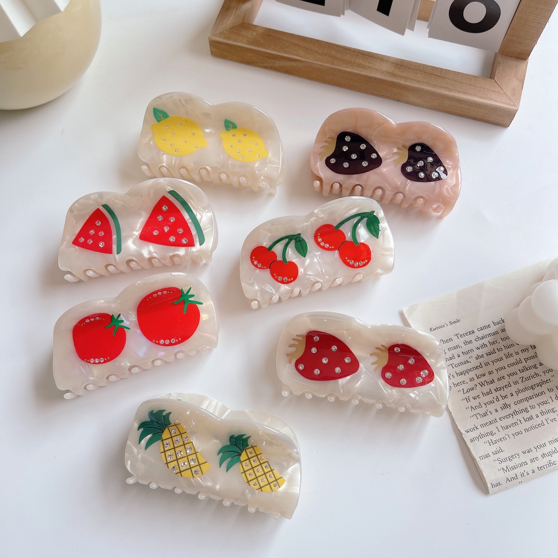Hair Claws Hair Accessories Type Fashion Acetate Color Matching Barrettes Tomato Strawberry Print Grip Clip