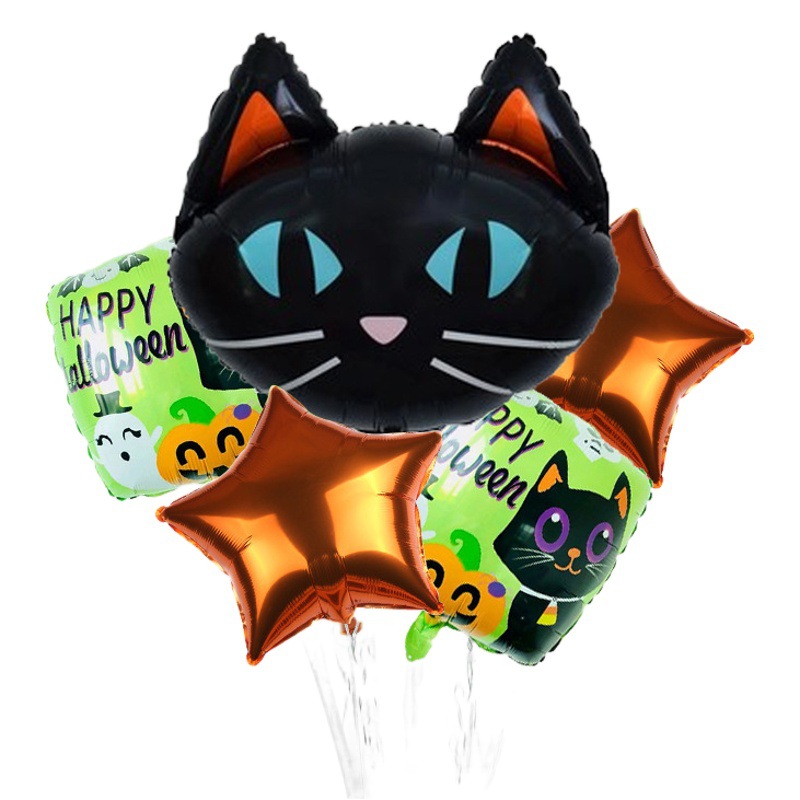 Nuevo globo de aluminio de Halloween conjunto de cinco piezas de calabaza Wansheng combinación conjunto pequeño globo de dibujos animados atmósfera diseño