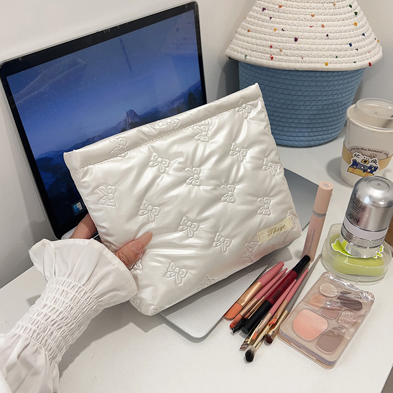 Korean-style Quilted PU Butterfly Clutch Cosmetic Bag Skin Care Coin Purse Liner Multi-function Storage Bag Large Capacity