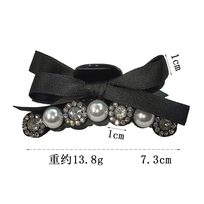 Schwarzer Diamantfangclip Koreanischer Kopfschmuck Bowknot Retro Perlenrückseite Haifischclip display picture 1