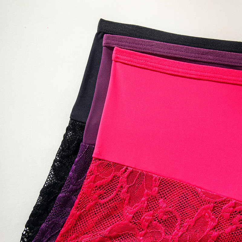 Ropa interior de mujer de talla grande europea y americana personalizada, ropa interior de encaje de encaje elástico alto de cintura alta, ropa interior bóxer transpirable de algodón, mujer