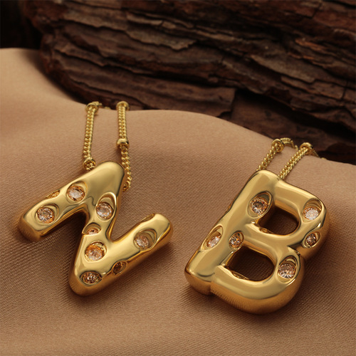 26-inch English alphabet necklace pendant for women, copper-plated and inlaid with zirconia, 18K letter lock chain pendant