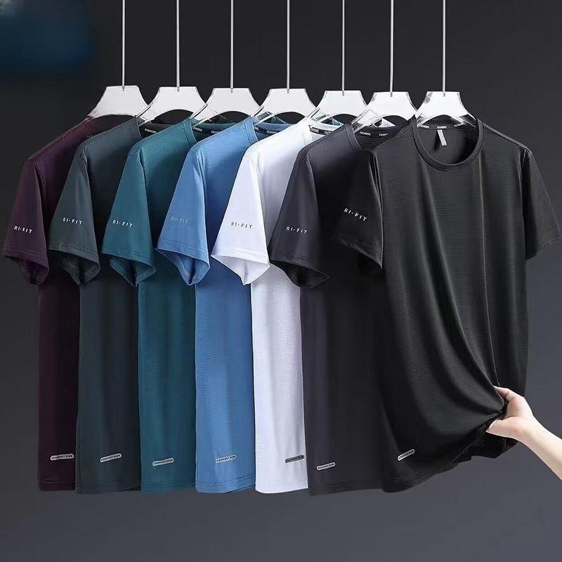 Entrega rápida camiseta de manga corta de seda de hielo para hombres verano suelta de talla grande para hombres camiseta casual de todo fósforo de lujo ligero