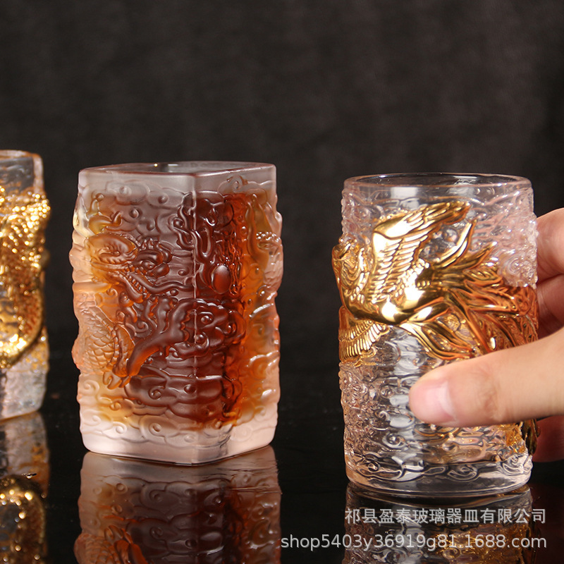 Relieve de mano pintado Jin Tenglong taza de té de cristal taza de té de vidrio resistente al calor taza maestro taza de té de kung fu