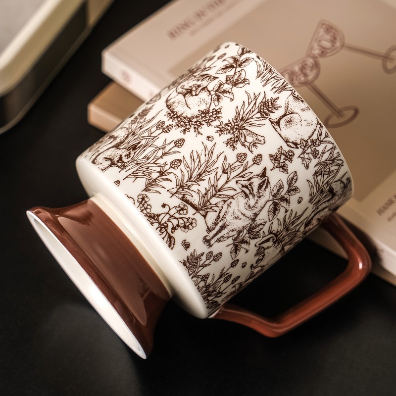 中古风陶瓷高脚马克杯单杯家用办公大容量设计感水杯咖啡杯早餐杯|undefined