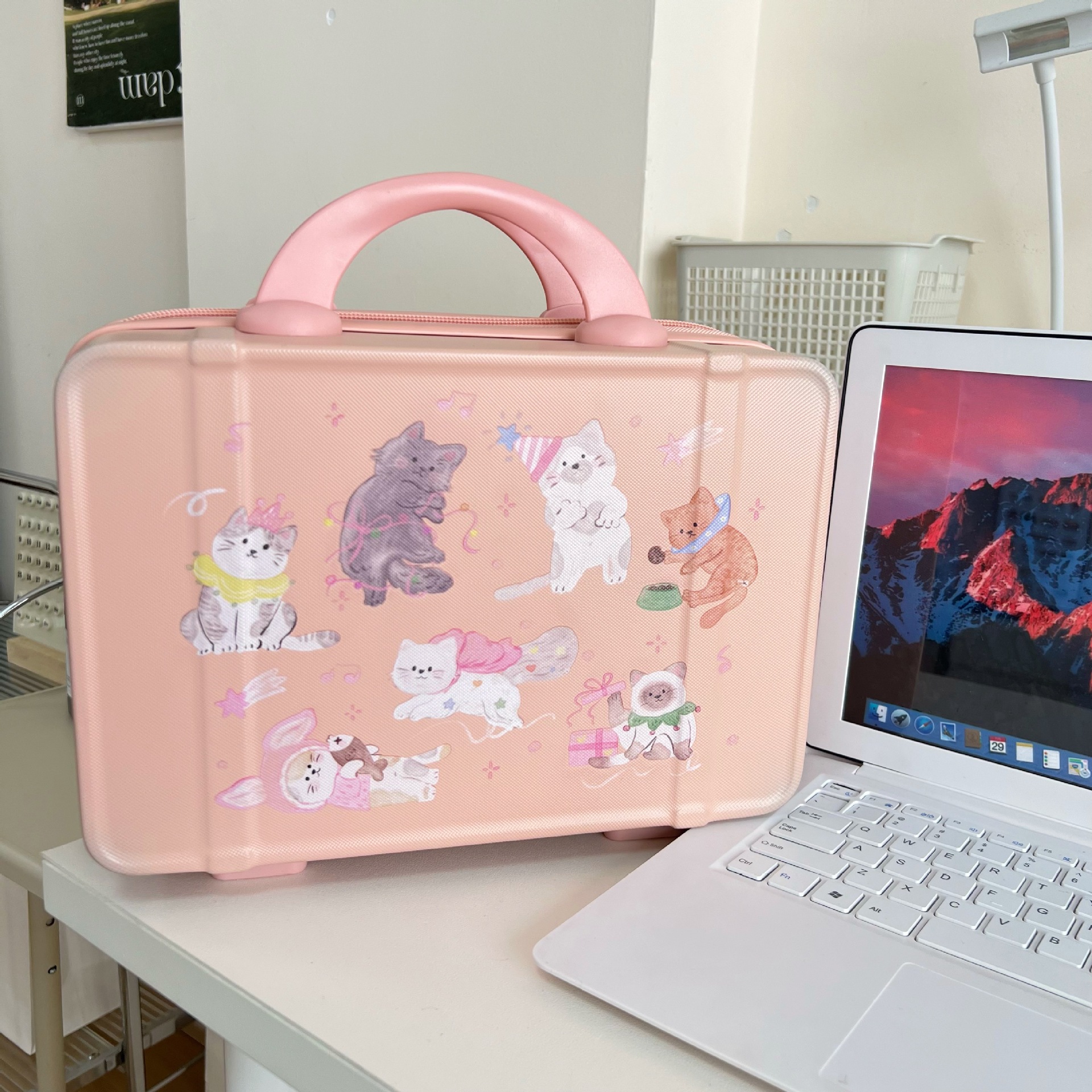 Nueva caja de cosméticos de equipaje portátil de 14 pulgadas caja de regalo de boda pequeña caja de almacenamiento mini logotipo imprimible