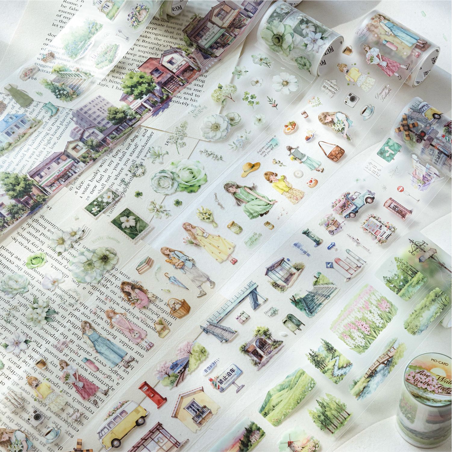 Momo Matte Pet Die-Cut Tape Green Landscape Series Natural Scenery DIY Journal Material Tape Stickers