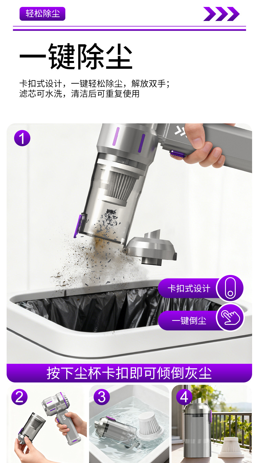Wireless Car Vacuum Cleaner with Super Strong Suction, Dual-Use for Home and Car, Blowing and Suction Integrated, Handheld Vacuum Cleaner with One-Touch Emptying