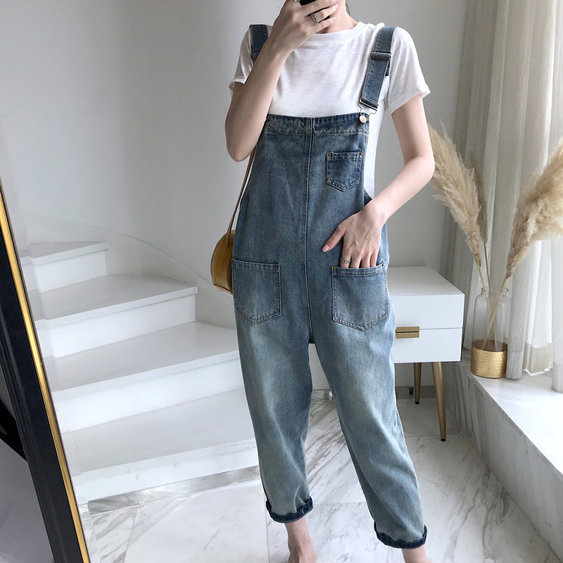 Internet Celebrity Denim Overalls for Women 2025 Spring and Summer New Loose Korean Style Cat Claw Student Monster Cute Nine-Point Pants Cotton
