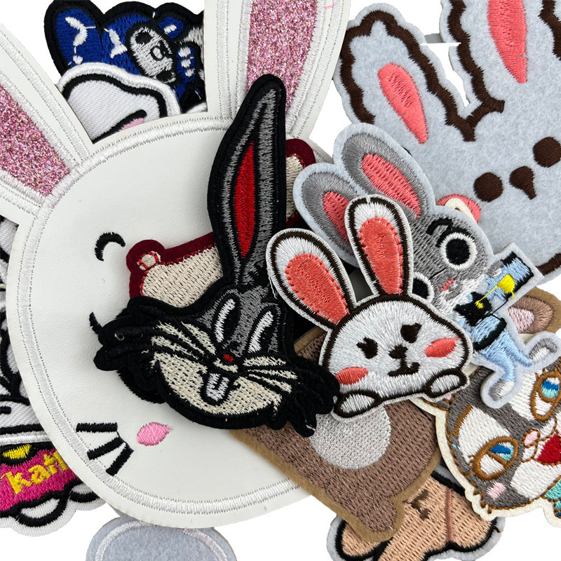 刺繍ウサギパッチ布ステッカー佛山メーカー在庫卸売コンピュータ刺繍ラベル衣類ロゴ装飾アクセサリー|undefined