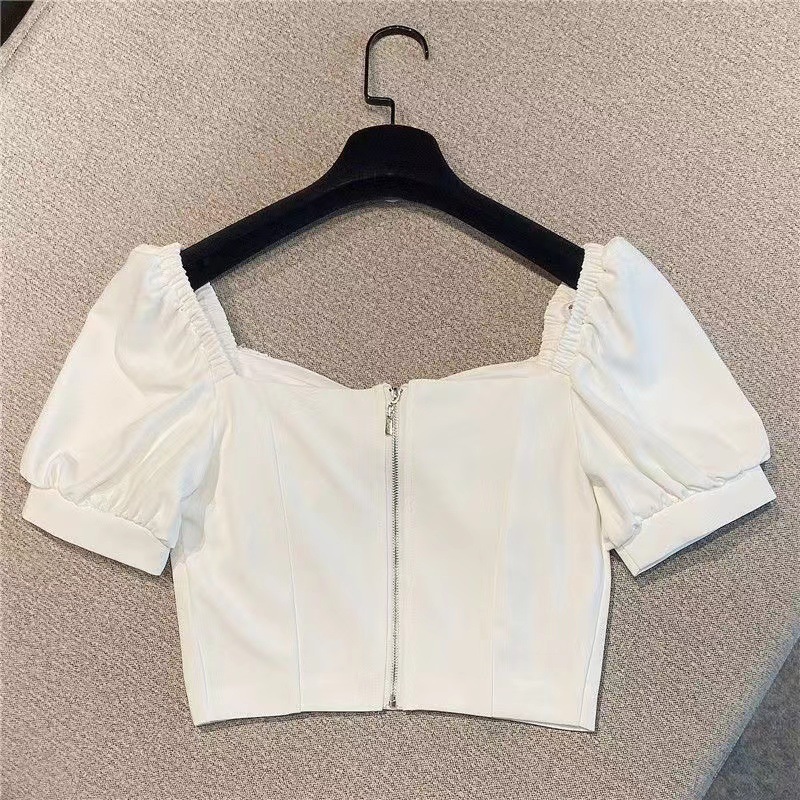 Las niñas de verano nuevo estilo coreano puff manga camisa cuello cuadrado arco diamante incrustado moda para niños corto Top moda