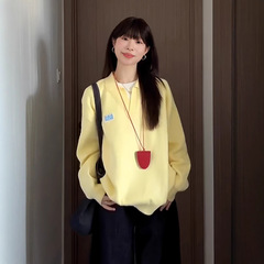 宽松套头外穿软糯毛衣女秋冬季慵懒高级感2025新款黄色polo领上衣