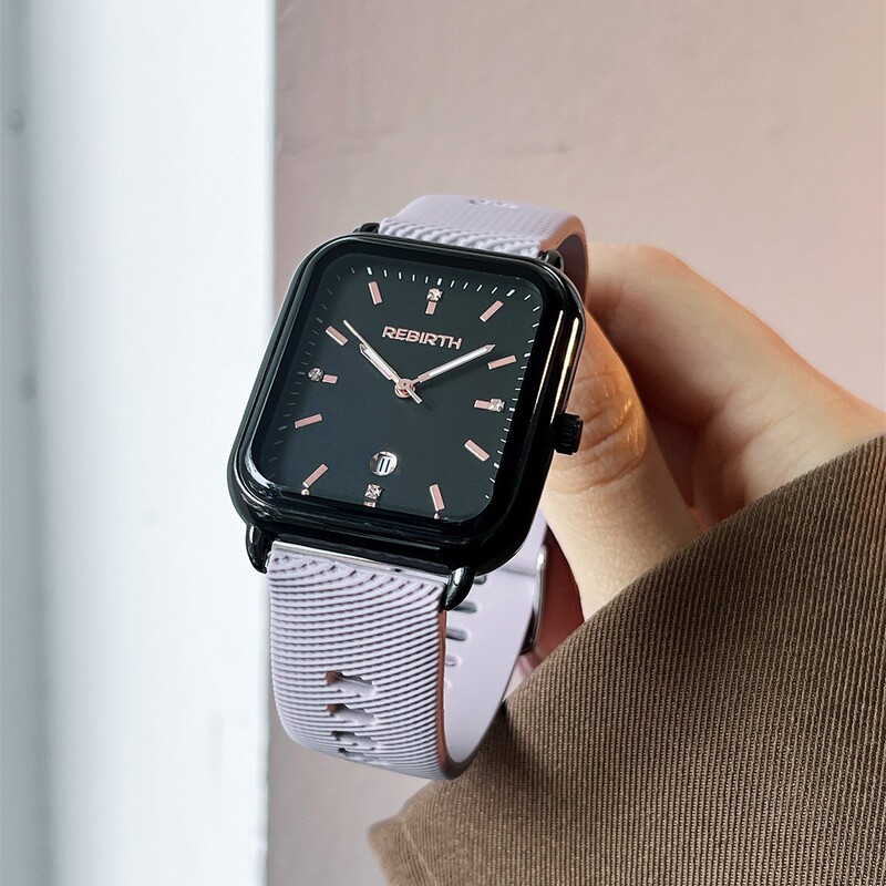 Rebirth Brand 2024 New Senior College Retro Women's Watch Silicone Strap Calendar Watch Women
