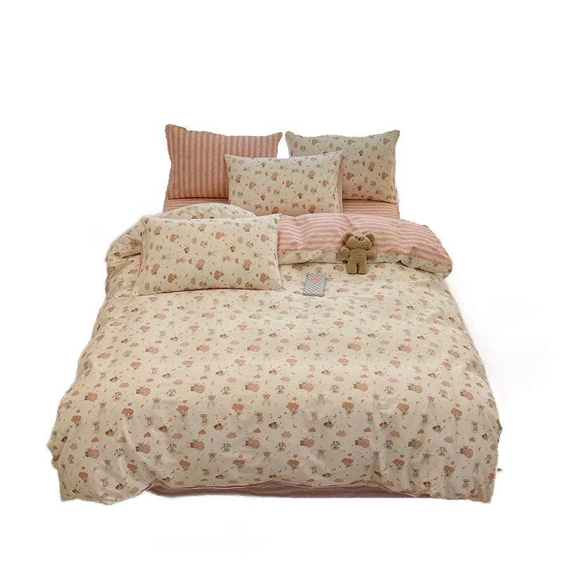 Cuatro piezas de algodón de dibujos animados 100 algodón 2023 nueva sábanas cubiertas dormitorio de estudiantes cama de tres piezas