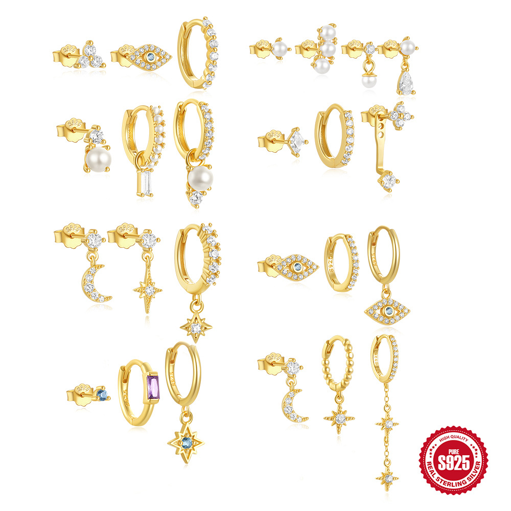 Uso diario europeo y americano s925 plata de ley simple y versátil colgante octogonal geométrico traje de aretes