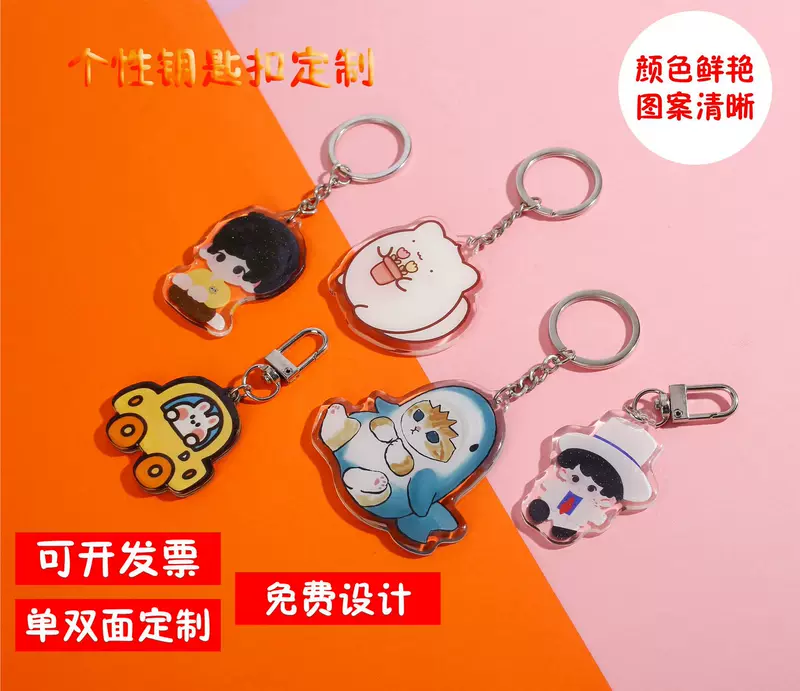 Аcrylic creative keychain, cartoon double-sided bag for keys, accessories