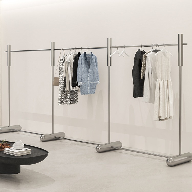 Thickened stainless steel island shelf clothing store display stand floor hanger men's and women's clothing store display props shelf