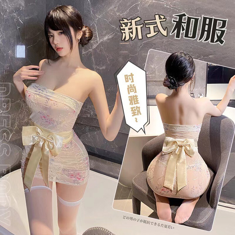 Sexy Underwear Strapless Embroidered Printed Perspective Kimono COS Sexy Hip Free Uniform suit