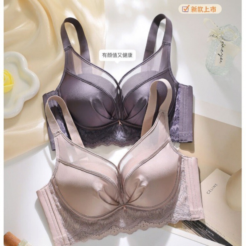 High beauty value small chest large breathable mulberry silk skin-friendly girl's underwear crescent top shaping deep V silk bra