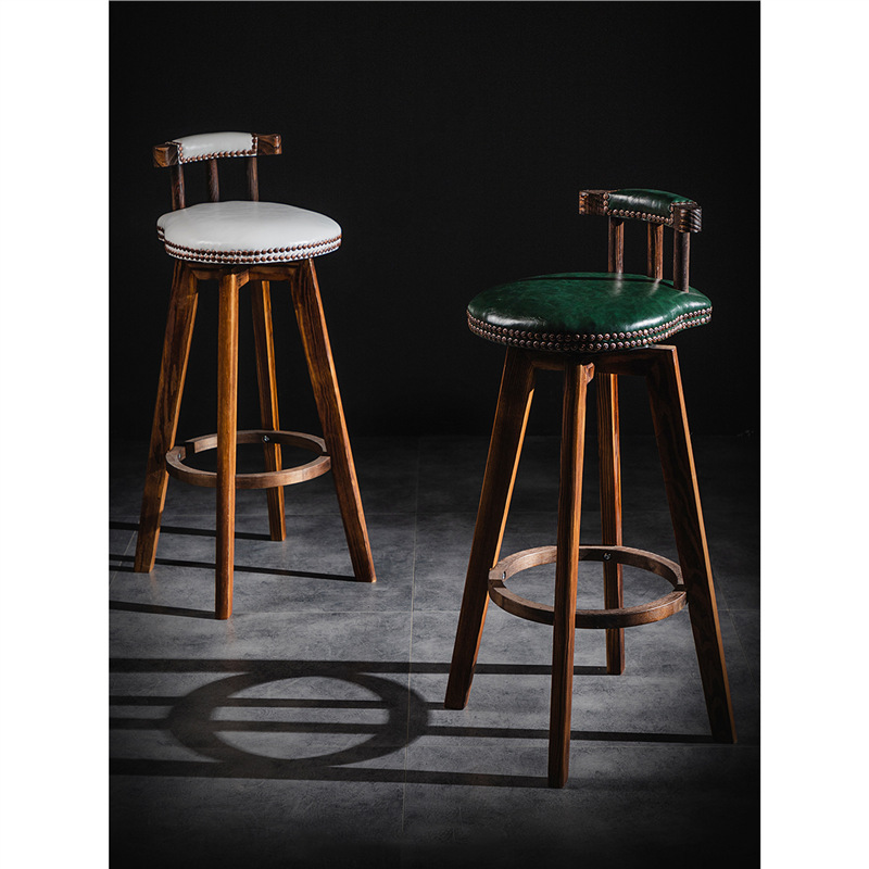 Solid Wood Bar Chair Home American Retro Bar Stool Rotating Bar Chair Fashion High Stool Creative High Chair