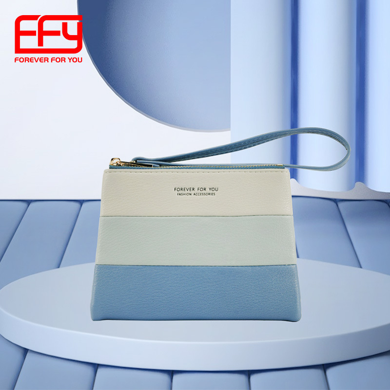 Cross-border Wholesale Horizontal Stripe Stitching Women's Wallet Side Pull Buckle PU Card Bag Fashion All-match Japanese and Korean Coin Purse Women