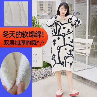 double-deck Jacquard weave Cartoon Bear Nightdress thickening keep warm Autumn and winter new pattern Home Furnishings Soft and soft Knitwear One piece On behalf of