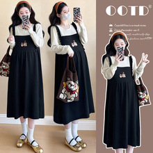 秋季新款韩版时尚网红可爱刺绣减龄假两件哺乳连衣裙图片色款孕期