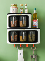 免打孔組合調味盒家用調料佐料瓶兩格3格鹽味精可疊置物架帶掛鈎