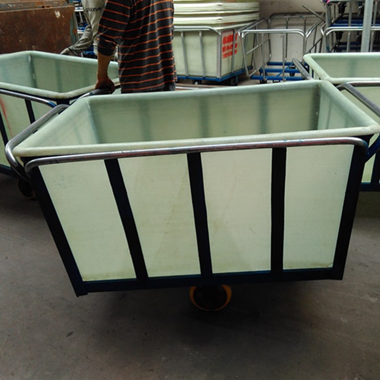 配轮子可移动玻璃钢推布车 / 600L 耐老化洗涤漂染玻璃钢装布车