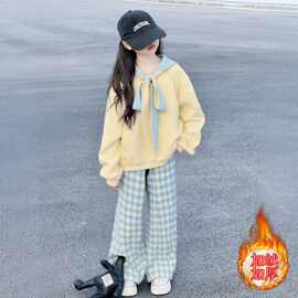 【2879-1加绒套装】女童冬季套装新款儿童秋冬女孩加绒加厚两件套