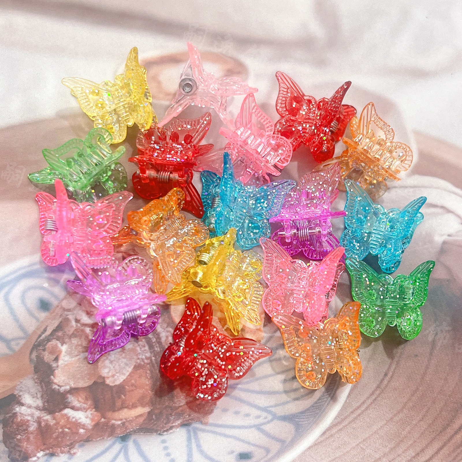 Onion Pink Cartoon Mini Plastic Braided Hair Butterfly Small Hair Clip New Spring Clip Broken Hair Hair Clip Glitter Jewelry