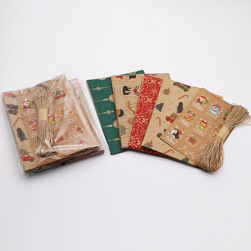 Nuevo papel kraft impresa personalizada papel de regalo de Navidad papel de regalo retrógrado papel de flores personalizado papel de embalaje