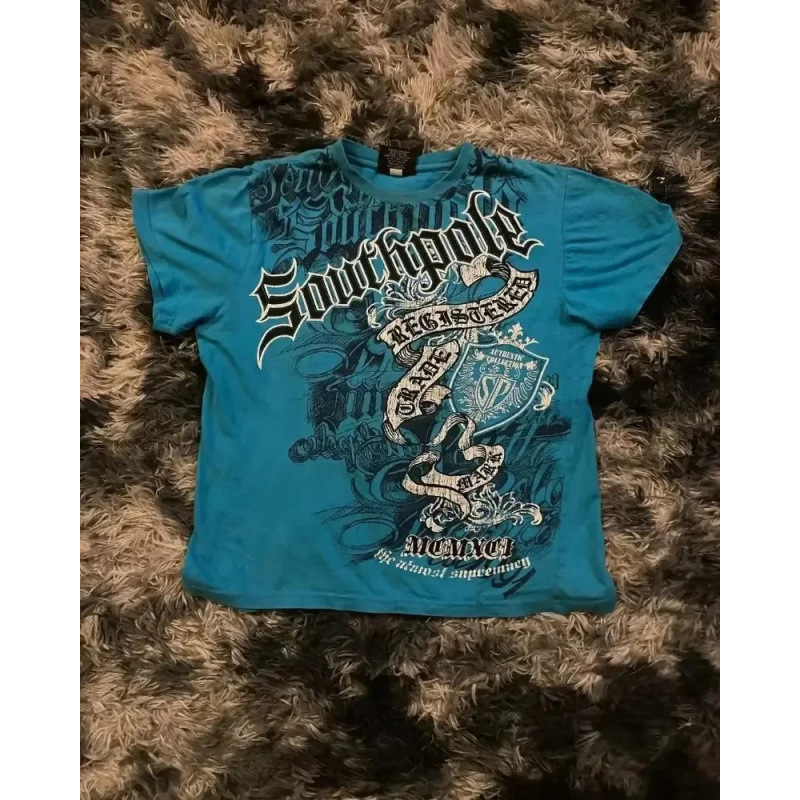 Southpole Authentic Collection T-shirt Gothic Logo Graphic Turquoise Blue