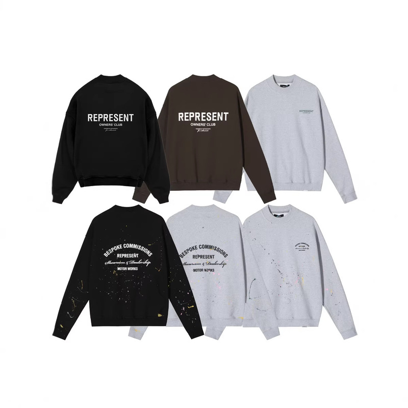 Cross-border Trendy Brand REPRESENT Autumn and Winter Letter Slogan Printing Handmade Splash Ink Men's and Women's Couple's Round Neck Sweat