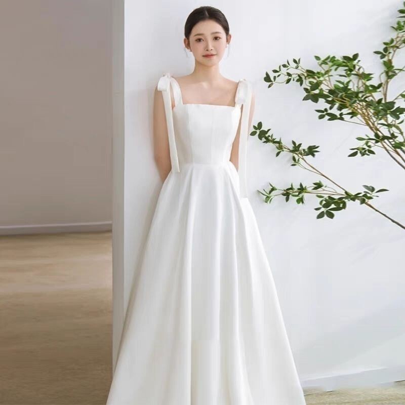 White French-style strapless light wedding dress, simple and elegant bridal engagement gown, forest-themed, suitable for travel photography, cross-border wholesale White French-style strapless light wedding dress, simple and elegant bridal engagement gown, forest-themed, suitable for travel photography, cross-border wholesale