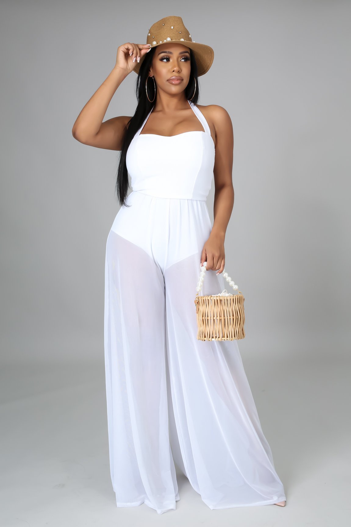 Solid Color halterneck tube top backless Sling wide-leg Jumpsuit NSXLY120007