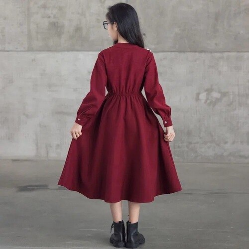 Girls' long skirts above the knee, spring and autumn Korean style children's clothing, fashionable long-sleeved children's dresses, princess dresses